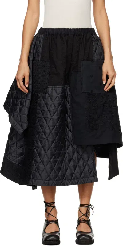 Tao Comme Des Garçons Black Taffeta Quilting & Lace Mix Midi Skirt In 1 Black