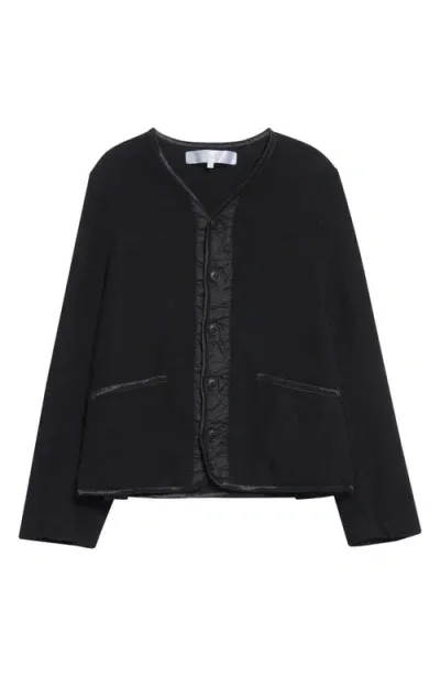 Tao Comme Des Garçons Satin Trim Yarn Dyed Wool Cardigan In Black