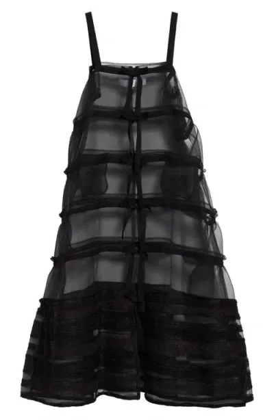 Tao Comme Des Garçons Tiered Organdy & Lace Midi Dress In Black