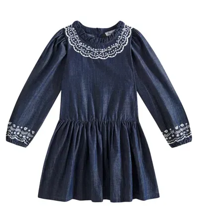 Tartine Et Chocolat Kids' Embroidered Denim Dress In Blue