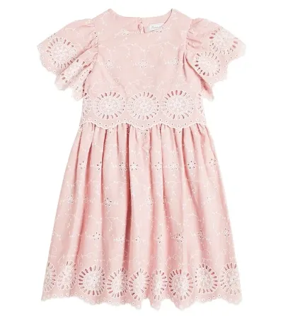 Tartine Et Chocolat Kids' Openwork Embroidered Cotton-blend Dress In Pink