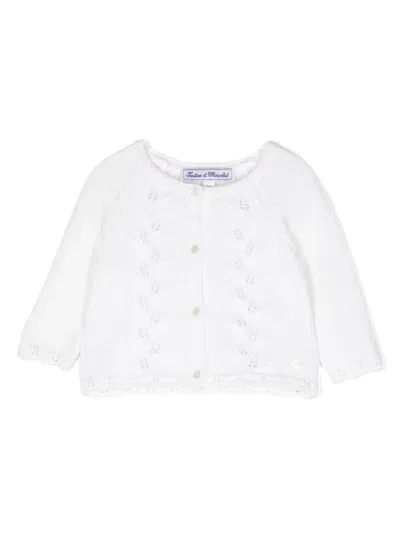 Tartine Et Chocolat Babies' Openwork-detailing Cotton Cardigan In White