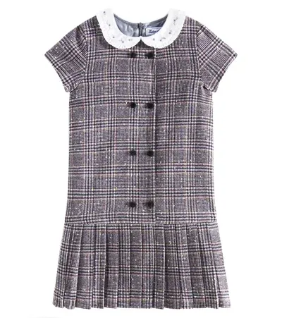 Tartine Et Chocolat Kids' Prince Of Wales Pleated Polo Dress In Grey