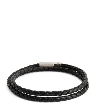 Tateossian Leather Double-wrap Braided Bracelet In Black