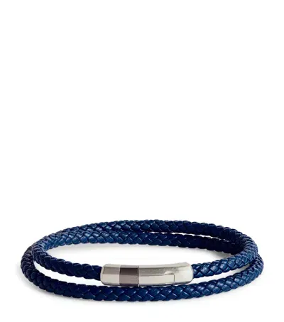 Tateossian Leather Double-wrap Braided Bracelet In Blue