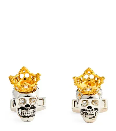 Tateossian Rhodium And Gold-plated King Skull Cufflinks