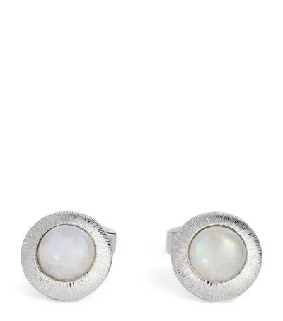 Tateossian Rhodium-plated Silver And Moonstone Graffiato Cufflink