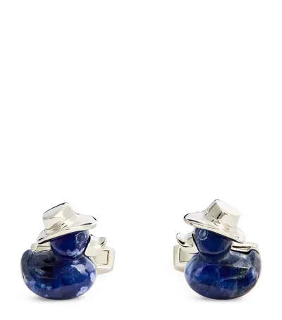 Tateossian Rhodium-plated Sodalite Duck Cufflinks In Blue