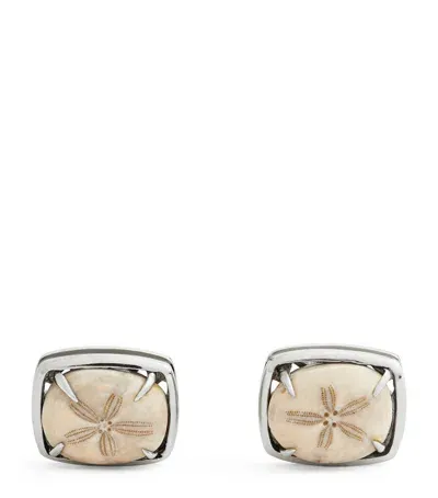 Tateossian Rhodium-plated Sterling Silver And Echinoid Cufflinks In Metallic