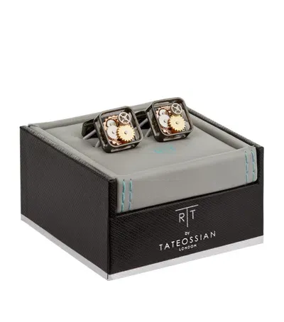 Tateossian Square Gear Cufflinks In Black