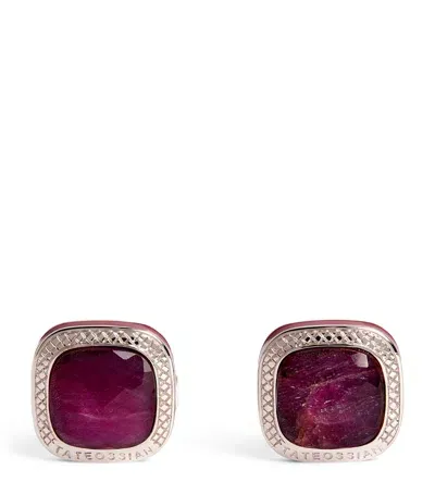 Tateossian Sterling Silver And Ruby Square Cufflinks In Brown