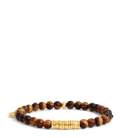 Tateossian Tiger Eye And Gold-plated Silver Bracelet In Brown