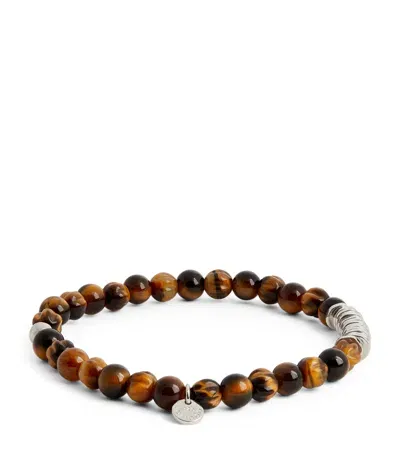 Tateossian Tiger's Eye And Sterling Silver Classic Discs Bracelet In Brown