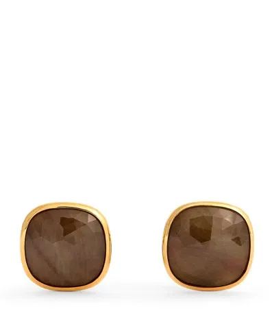 Tateossian Yellow Gold And Brown Sapphire Square Cufflinks