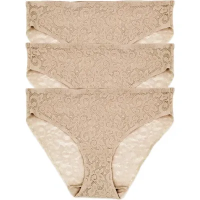 Tc Assorted 3-pack Lace Hipster Briefs In Warm Beige