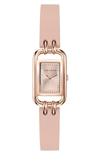 Ted Baker London Iconic Leather Strap Watch, 8mm X 12mm In Pink