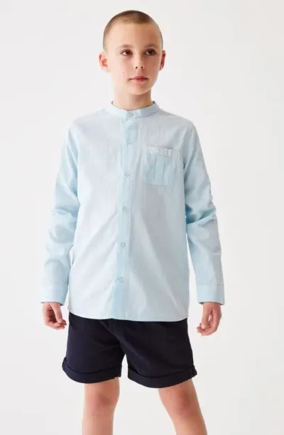 Ted Baker Baker By  Kids' Band Collar Cotton Button-up Shirt In Blue