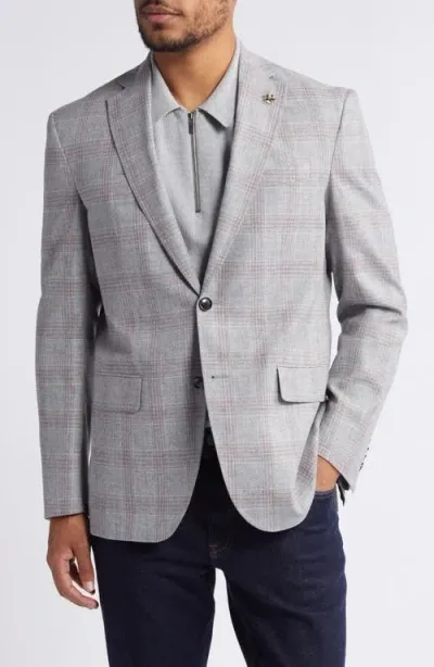 Ted Baker London Karl Slim Fit Deco Plaid Stretch Cotton & Linen Blend Sport Coat In Light Grey