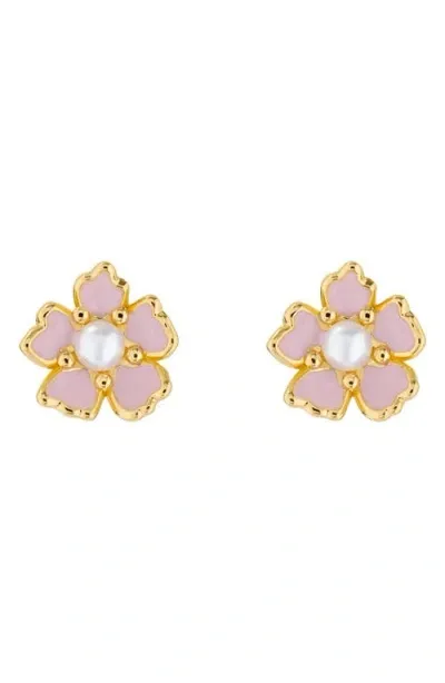 Ted Baker London Peti Imitation Pearl Flower Stud Earrings In Gold Tone/light Pink/pearl