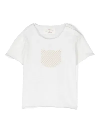 Teddy & Minou Babies' Cat-patch Crew-neck T-shirt In White