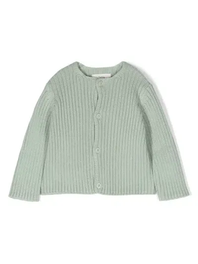 Teddy & Minou Babies' Rib-knit Cotton Cardigan In 绿色