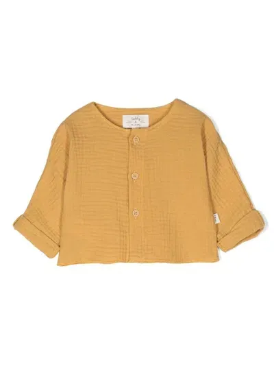 Teddy & Minou Babies' Seersucker Buttoned Cardigan In Gelb