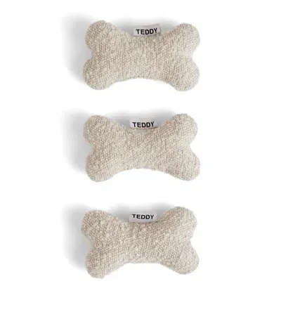 Teddy London Small Bouclé Bone Dog Toy In White