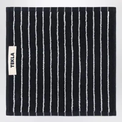 Tekla Black Bath Towel With White Stripes 30x30