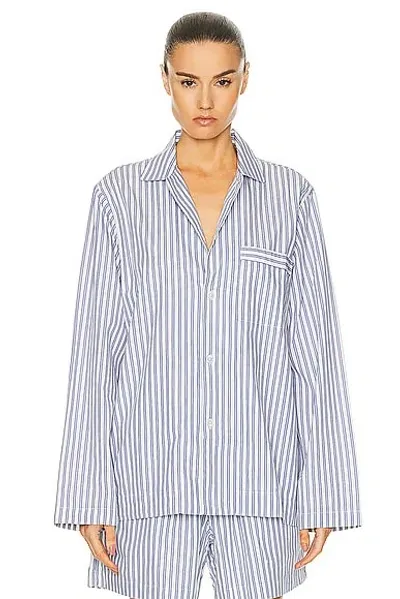 Tekla Long Sleeve Stripe Shirt In White/blue