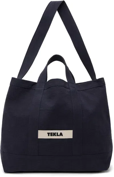 Tekla Navy Beach Tote In Washed Navy