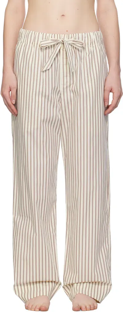 Tekla Off-white & Brown Poplin Pyjama Pants In Hopper Stripes