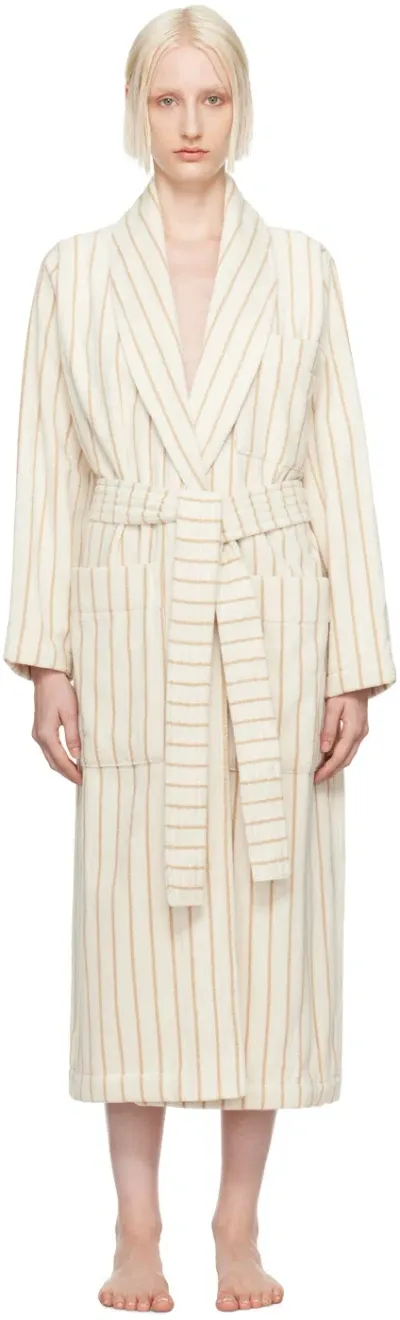 Tekla Off-white & Tan Original Bathrobe In Sienna Stripes