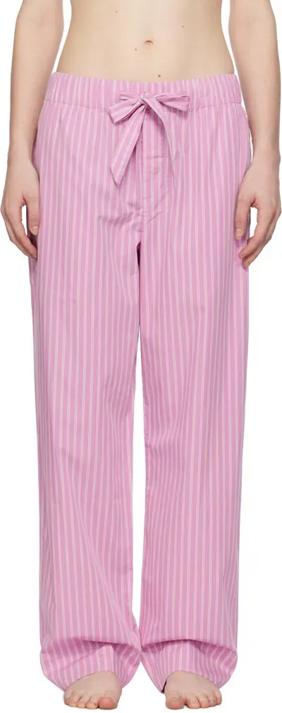 Tekla Pink & White Poplin Pyjama Pants In Purple Pink Stripes