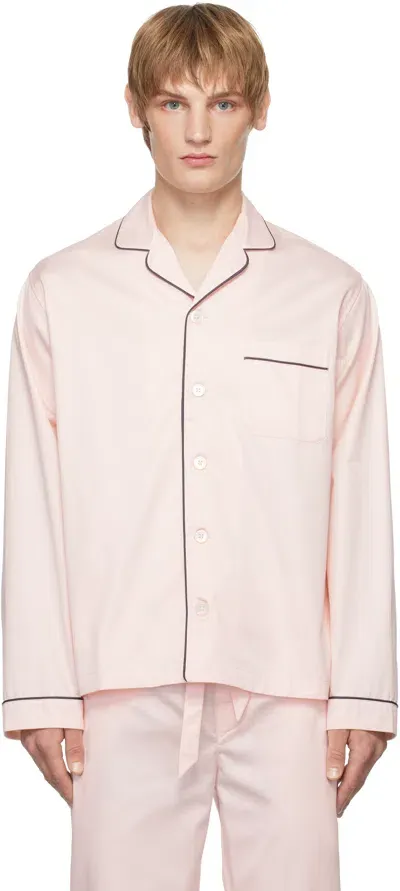 Tekla Pink Sateen Long-sleeved Pyjama Shirt In Porter