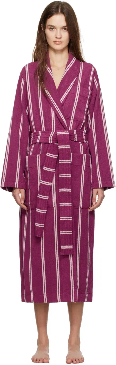 Tekla Pink Terry Hooded Bathrobe In Venice Stripes