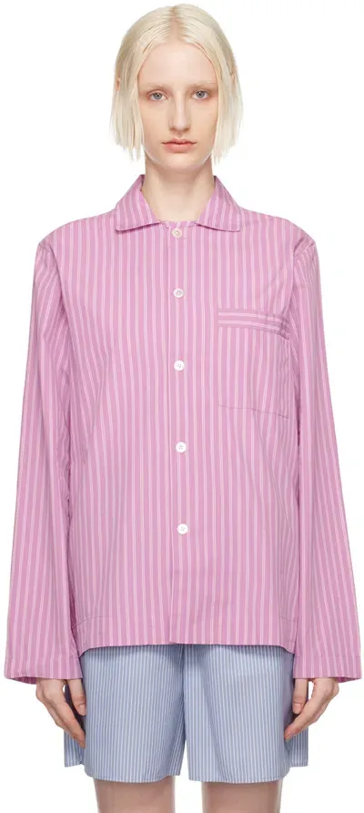 Tekla Purple & White Long Sleeve Pyjama Shirt In Purple Pink Stripes