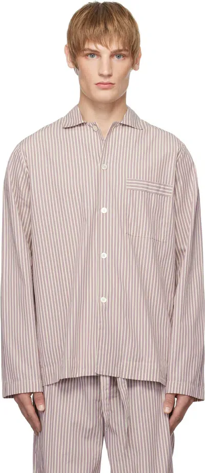 Tekla Purple & White Poplin Long-sleeved Pyjama Shirt In Skipper Stripes