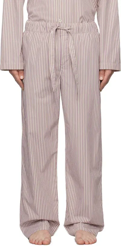 Tekla Purple & White Poplin Pyjama Pants In Skipper Stripes