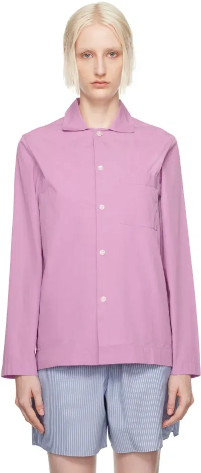 Tekla Purple Long Sleeve Pyjama Shirt In Purple Pink Stripes