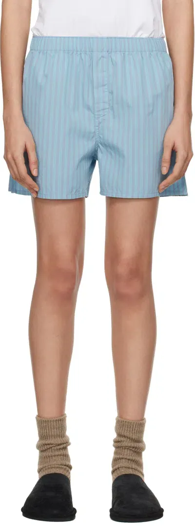 Tekla Ssense Exclusive Blue Auralee Edition Boxer Pyjama Shorts In Mist Stripes