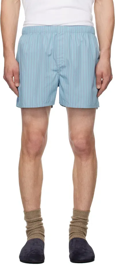 Tekla Ssense Exclusive Blue Auralee Edition Boxer Pyjama Shorts In Mist Stripes