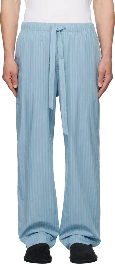 Tekla Ssense Exclusive Blue Auralee Edition Cotton Poplin Pyjama Pants In Mist Stripes