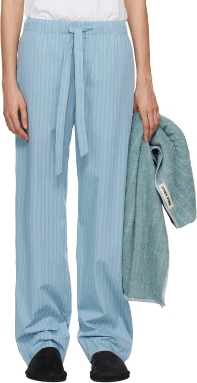 Tekla Ssense Exclusive Blue Auralee Edition Cotton Poplin Pyjama Pants In Mist Stripes