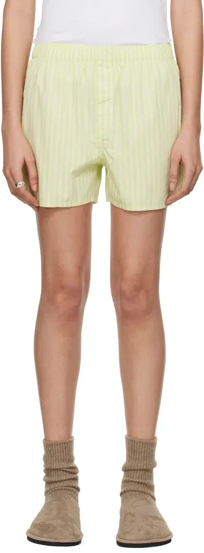 Tekla Ssense Exclusive Green Auralee Edition Boxer Pyjama Shorts In Light Moss Stripes