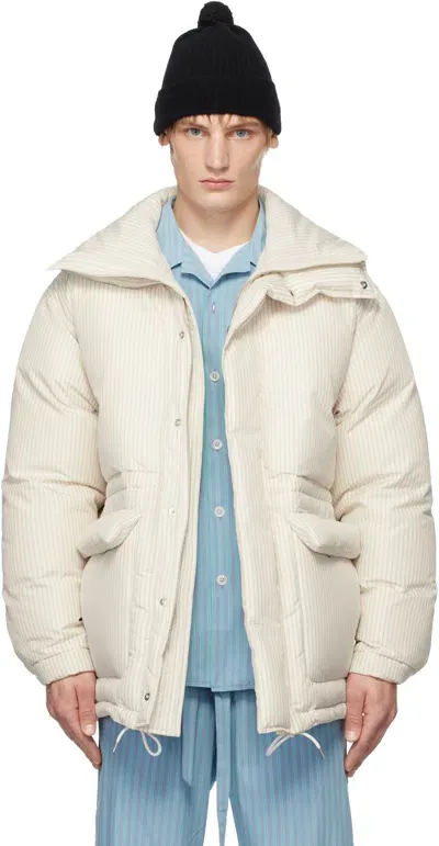 Tekla Ssense Exclusive White Auralee Edition Stripe Down Jacket In Snow Stripes