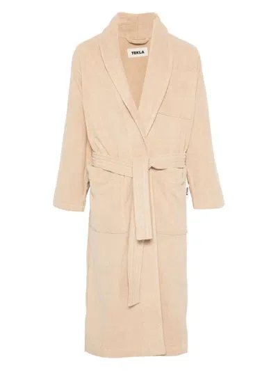 Tekla Towelling-effect Bath Robe In Brown