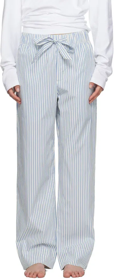 Tekla White & Blue Poplin Pyjama Pants In Placid Blue Stripes