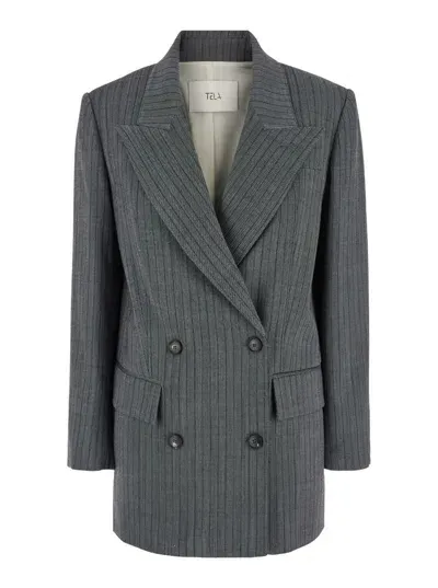 Tela Giuggiola Striped Blazer In Grey