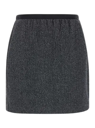 Tela 'pista' Grey Miniskirt With Elastic Waist In Wool Blend Woman