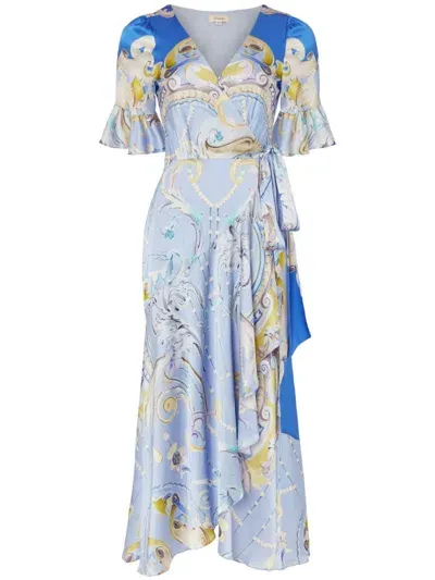 Temperley London Carline-print Wrap Dress In Blue